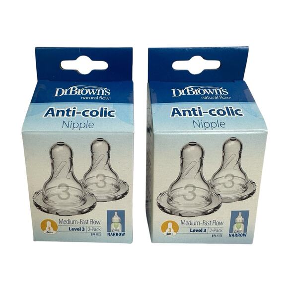 Dr Browns Narrow Medium Level 3 Flow Nipples 2 pack 6-9 Months Lot of 2 Packs - Picture 1 of 5